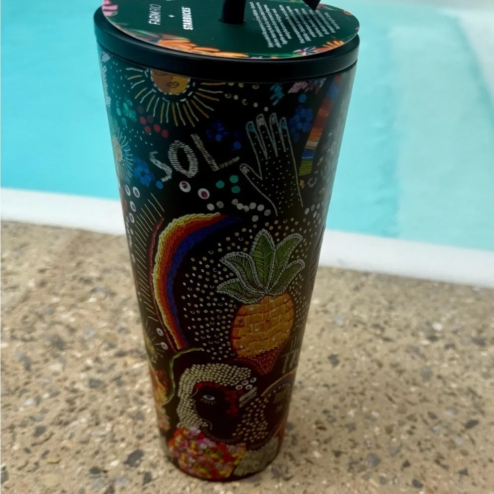 Starbucks x Farm Rio collab Borogodo Black and Multicolor 24oz cold cup  Tumbler